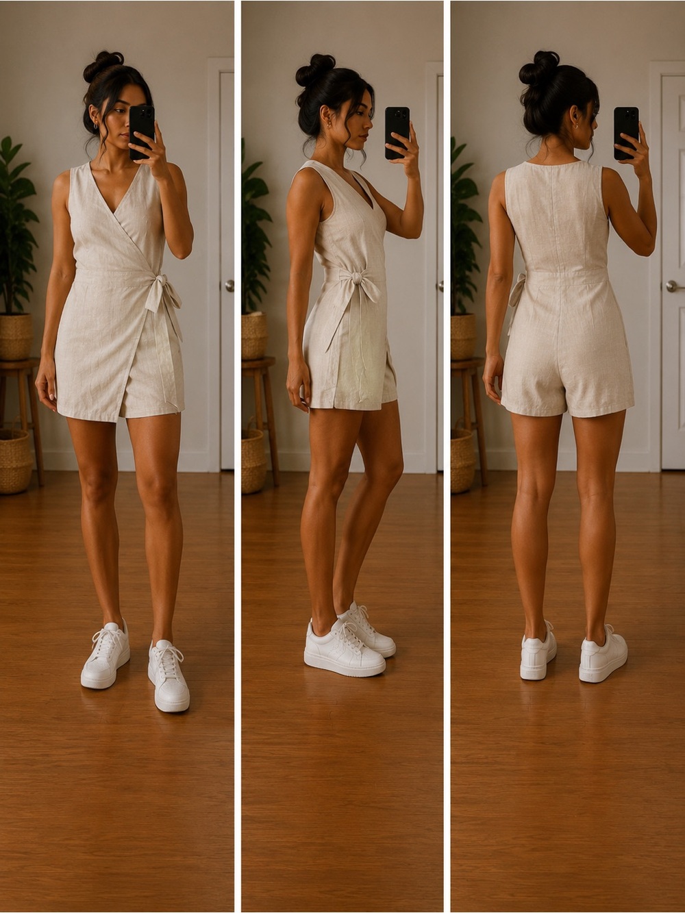 Sleeveless Wrap Tie-Waist Romper in Cream